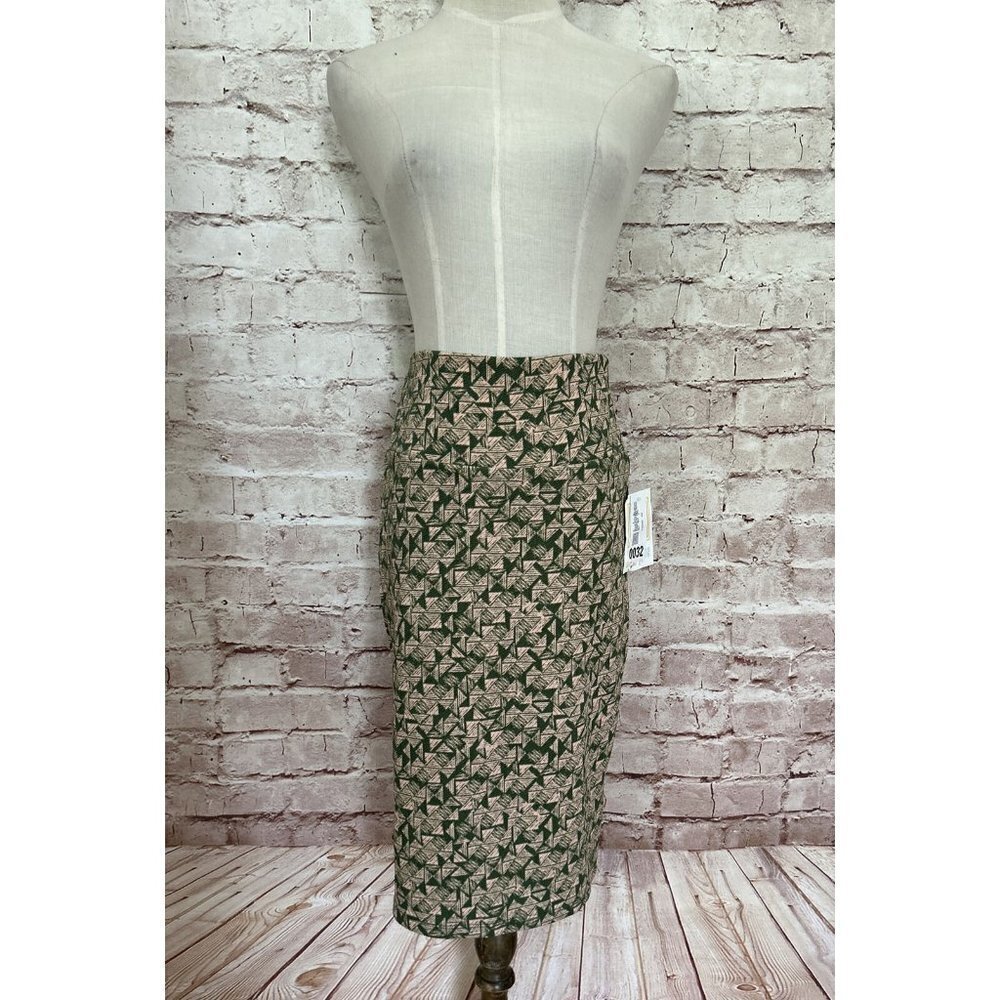 LuLaRoe CASSIE Skirt Womens XS Knee Length Stretch Pencil Peach Green Geometric